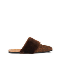 Gucci Suede Square G And Synthetic Fur Slipper