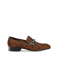 Gucci Suede Square G Loafers With Stripe