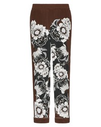 Valentino Floral Print Cuff Silk Pants In Pmz
