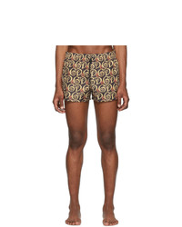 Dark Brown Print Swim Shorts