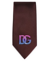 Dolce & Gabbana Metal Dg Lo Twill Tie In Marrone Viola Scuro At Nordstrom