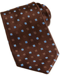 Charvet Neat Square Silk Tie Brownlight Blue