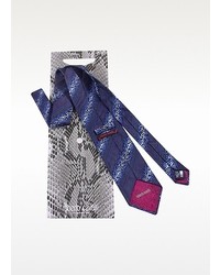 Roberto Cavalli Shaded Animal Pattern Stripe Woven Silk Tie