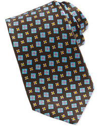 Kiton Tossed Squares Neat Printed Tie Brown