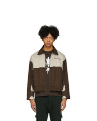 Dark Brown Print Wool Harrington Jacket