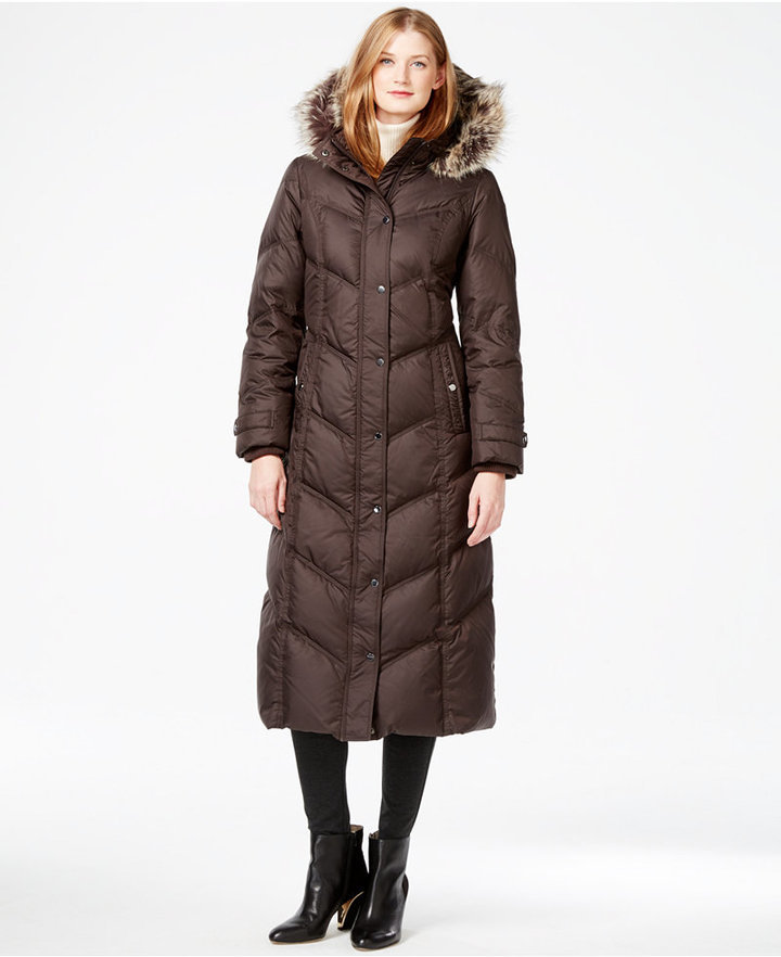 London Fog Faux Fur Trim Hooded Down Maxi Coat, $350 Macy's Lookastic ...