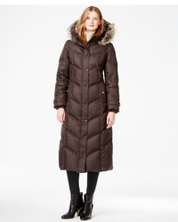 London Fog Faux Fur Trim Hooded Down Maxi Coat