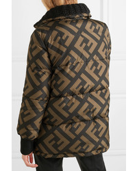 Fendi Reversible Wool Blend Trimmed Printed Quilted Down Ski Jacket