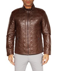 Dark Brown Quilted Leather Bomber Jacket