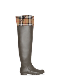 Burberry Vintage Check And Rubber Knee High Rain Boots