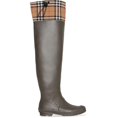 Burberry Vintage Check And Rubber Knee High Rain Boots, $270 | farfetch ...