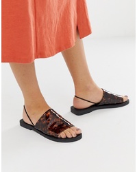 ASOS DESIGN Fluent High Vamp Slingback Flat Sandals In Tortoise Print