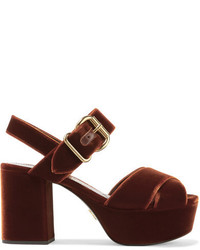 Prada Velvet Platform Sandals Chocolate