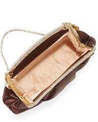 Valentino Crystal Trim Satin Evening Clutch Bag Chocolate