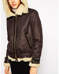 Asos Collection Jacket In Faux Shearling With Hood