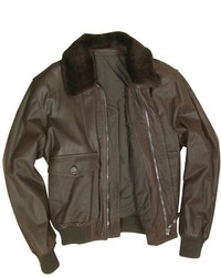 Forzieri Dark Brown Genuine Leather Bomber Jacket
