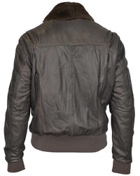 Forzieri Dark Brown Leather Bomber Jacket W Removable Sheepskin Collar