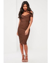 Missguided Brown Bandage Strap Detail Midi Dress
