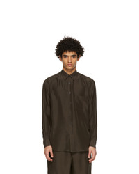 Dark Brown Silk Long Sleeve Shirt