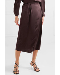 Vince Knotted Wrap Effect Silk Satin Midi Skirt