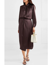Vince Knotted Wrap Effect Silk Satin Midi Skirt