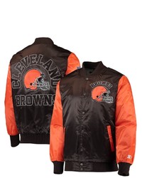 STARTE R Brownorange Cleveland Browns Locker Room Throwback Satin Varsity Full Snap Jacket At Nordstrom