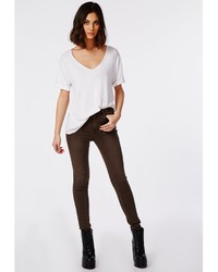 Missguided Cecily High Waisted Supersoft Skinny Jeans Dark Brown