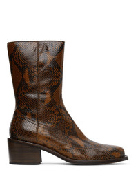 Dark Brown Snake Leather Chelsea Boots