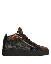 Dark Brown Snake Leather High Top Sneakers