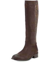 Dark Brown Snake Leather Knee High Boots