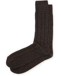 Neiman Marcus Cashmere Blend Ribbed Socks Brown