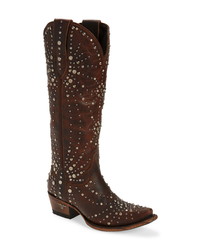 Dark Brown Studded Leather Cowboy Boots
