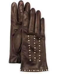 Dark Brown Studded Leather Gloves