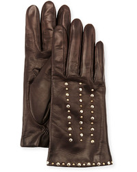 Portolano Studded Leather Gloves Chocolate