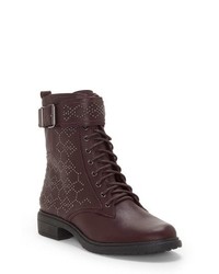 Dark Brown Studded Leather Lace-up Flat Boots