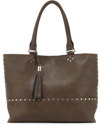 Dark Brown Studded Leather Tote Bag