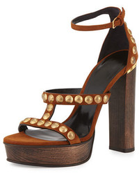 Dark Brown Studded Suede Sandals