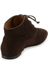 The Row Ada Suede Lace Up Bootie Dark Brown