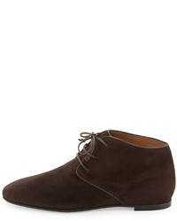 The Row Ada Suede Lace Up Bootie Dark Brown