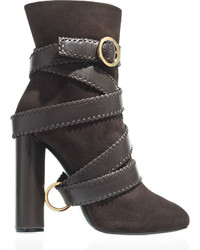 Tom Ford Belted Suede Ankle Boot Dark Brown