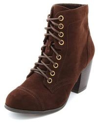 Charlotte Russe Lace Up Chunky Heel Bootie