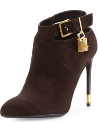Tom Ford Suede Ankle Strap Bootie Dark Brown