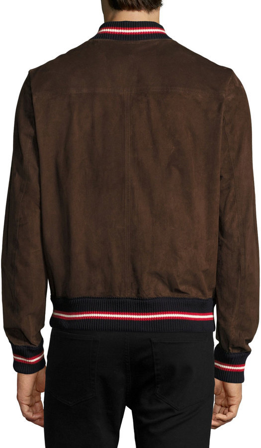 Moncler Suede Bomber Jacket Brown, $3,285 | Neiman Marcus | Lookastic