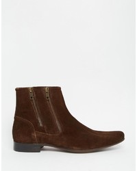 Asos Brand Boots In Brown Suede With Double Zip