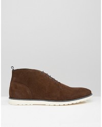 Asos Lace Up Boots In Brown Suede With White Wedge Sole