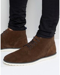 Asos Lace Up Boots In Brown Suede With White Wedge Sole