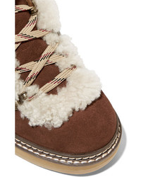 See by Chloe See By Chlo Leather And Shearling Trimmed Suede Wedge Boots Chocolate
