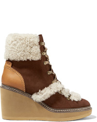 See by Chloe See By Chlo Leather And Shearling Trimmed Suede Wedge Boots Chocolate