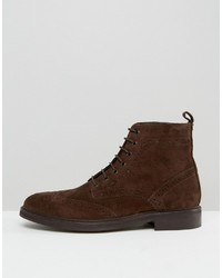 Asos Brogue Boots In Brown Suede With Heavy Sole