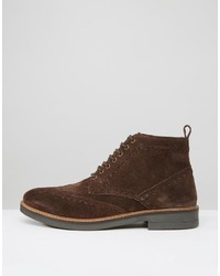 Frank Wright Suede Brogue Boots In Brown